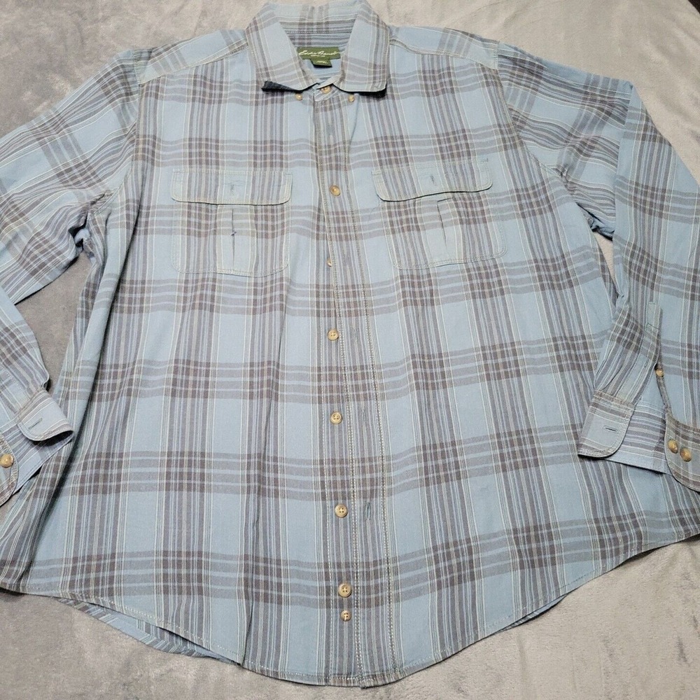 Eddie Bauer Shirt Mens XXL Button Front Blue Plaid Long Sleeve Spread Collar Top
